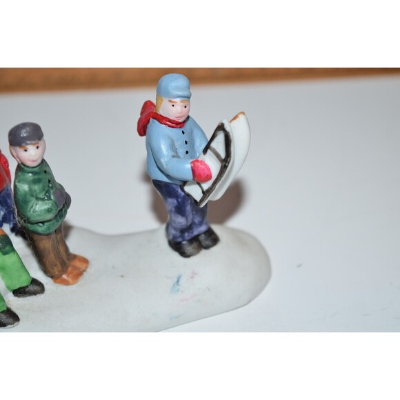 Lemax Dickensvale Porcelain Sledding Party Christmas Village Figures Tree - Picture 8 of 9